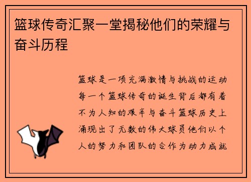 篮球传奇汇聚一堂揭秘他们的荣耀与奋斗历程